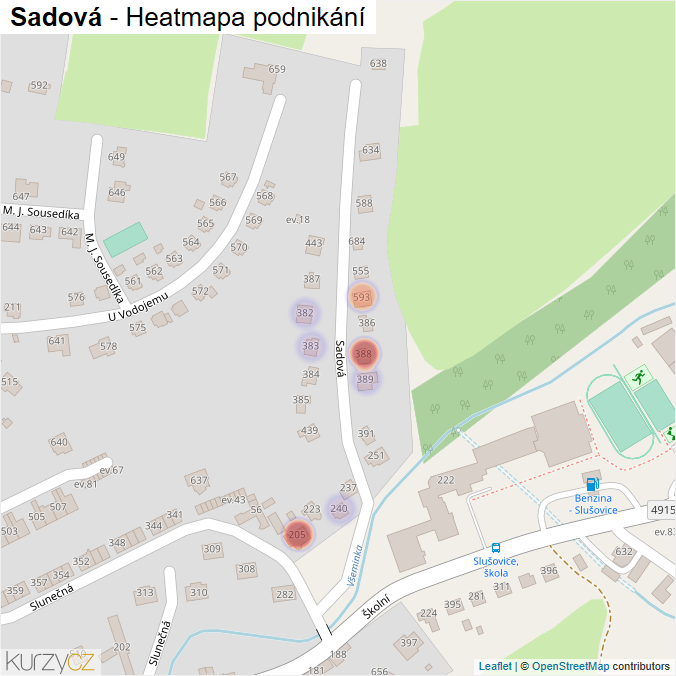 Mapa Sadová - Firmy v ulici.
