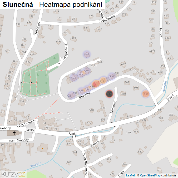 Mapa Slunečná - Firmy v ulici.