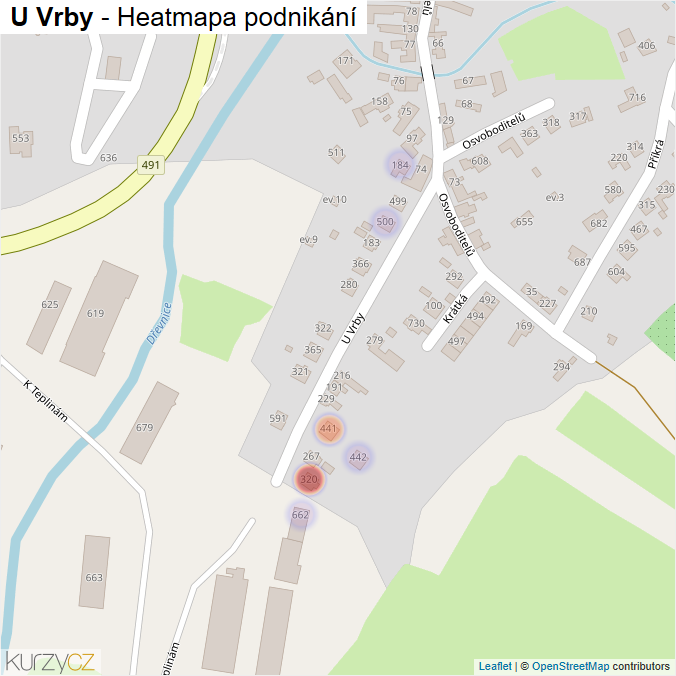 Mapa U Vrby - Firmy v ulici.