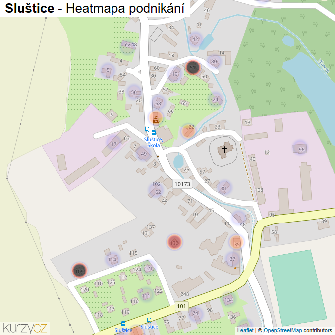 Mapa Sluštice - Firmy v části obce.