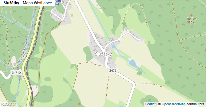Služátky - mapa části obce
