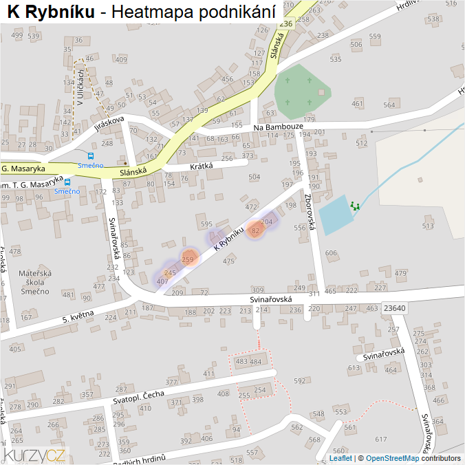 Mapa K Rybníku - Firmy v ulici.