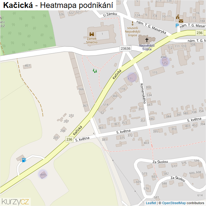 Mapa Kačická - Firmy v ulici.