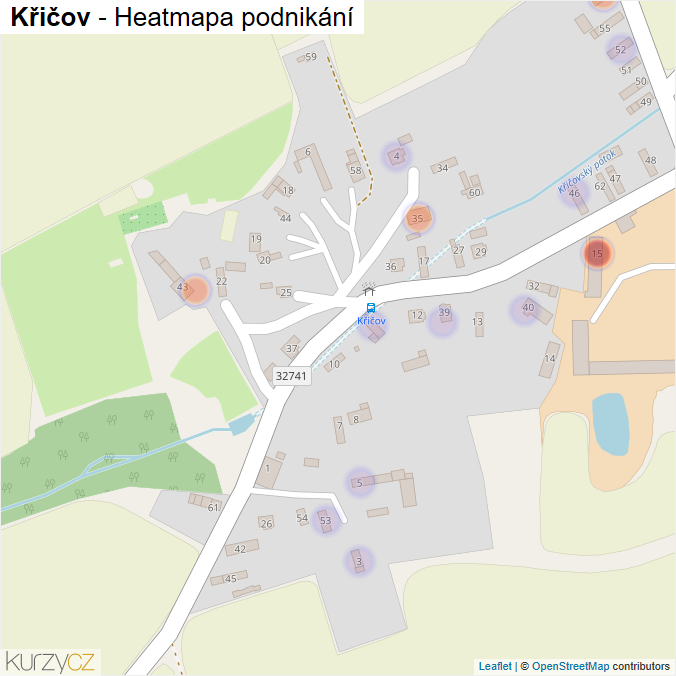 Mapa Křičov - Firmy v části obce.