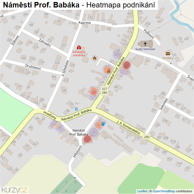 Mapa Náměstí Prof. Babáka - Firmy v ulici.