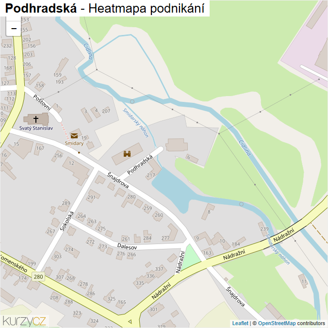 Mapa Podhradská - Firmy v ulici.