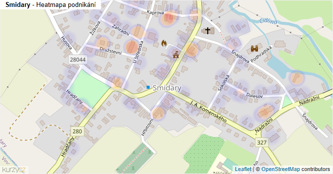 Smidary - mapa podnikání