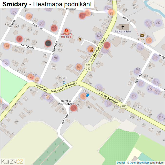 Mapa Smidary - Firmy v části obce.