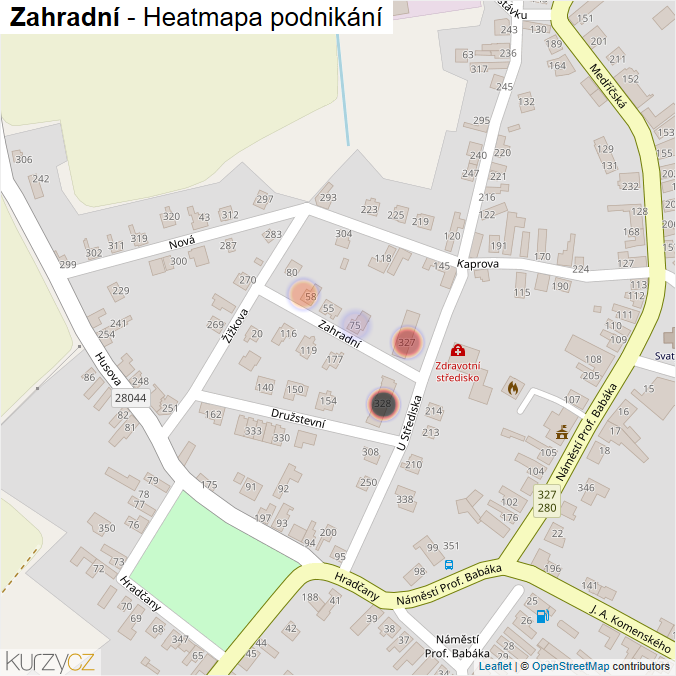 Mapa Zahradní - Firmy v ulici.