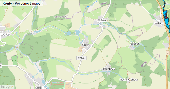 Kouty - záplavové mapy stoleté vody