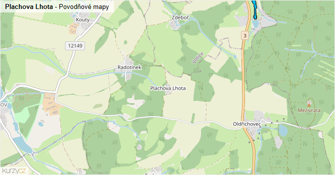 Plachova Lhota - záplavové mapy stoleté vody