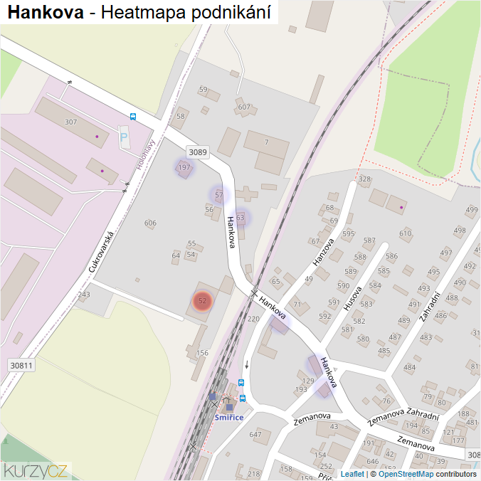 Mapa Hankova - Firmy v ulici.