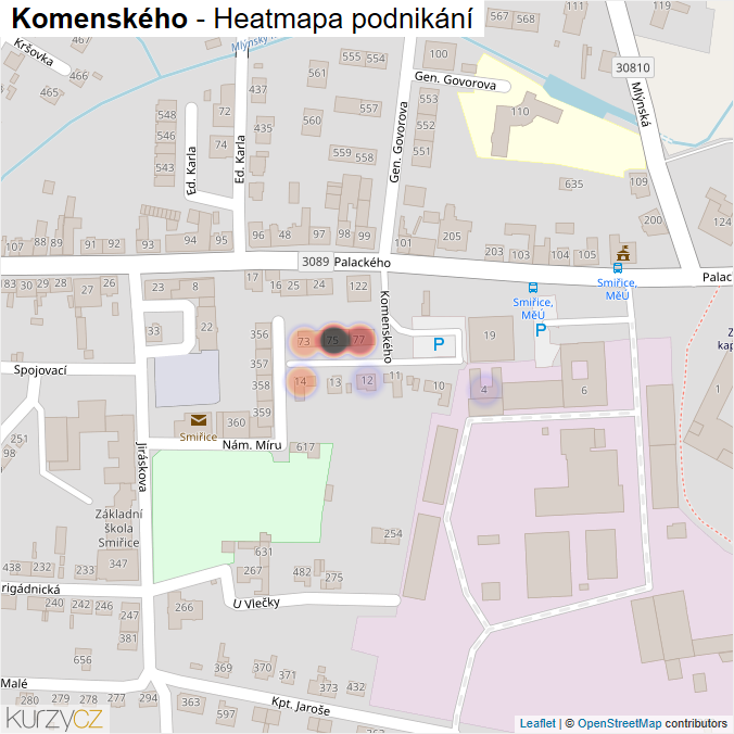 Mapa Komenského - Firmy v ulici.