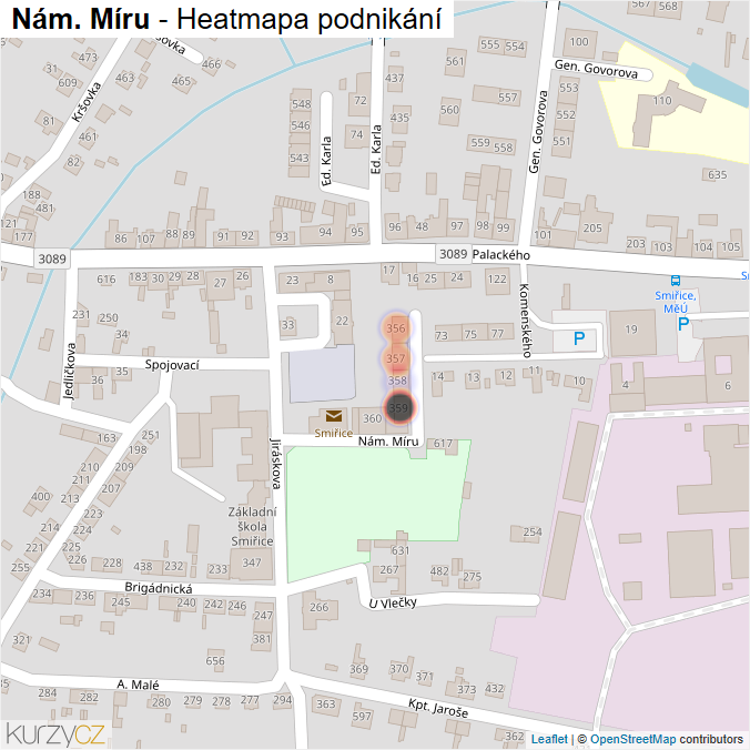 Mapa Nám. Míru - Firmy v ulici.
