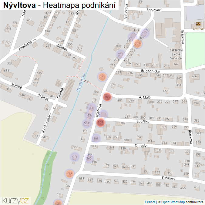 Mapa Nývltova - Firmy v ulici.