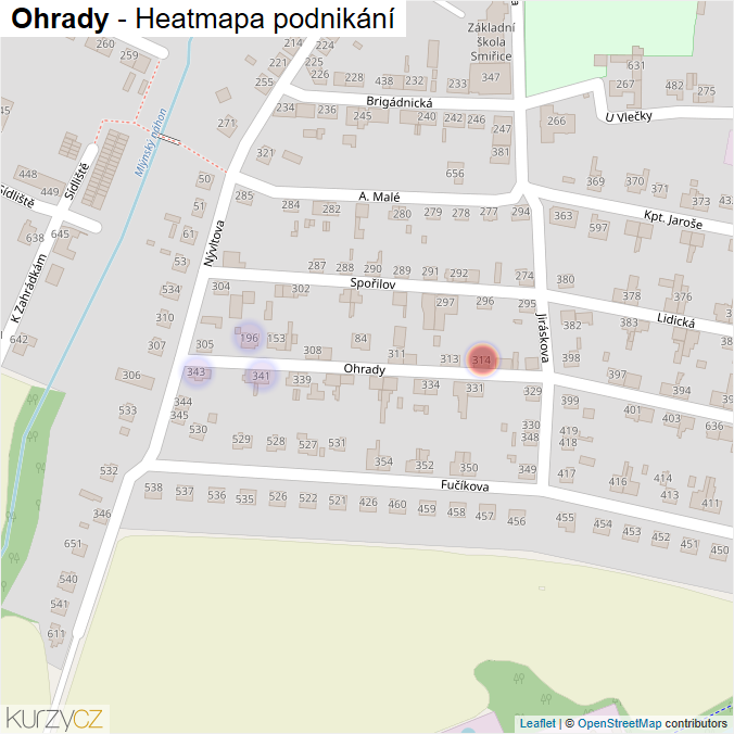 Mapa Ohrady - Firmy v ulici.