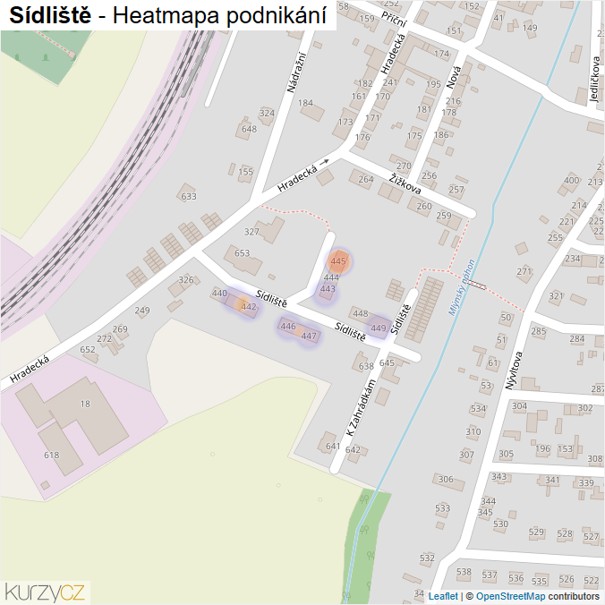 Mapa Sídliště - Firmy v ulici.