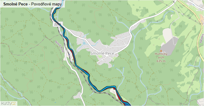 Smolné Pece - záplavové mapy stoleté vody