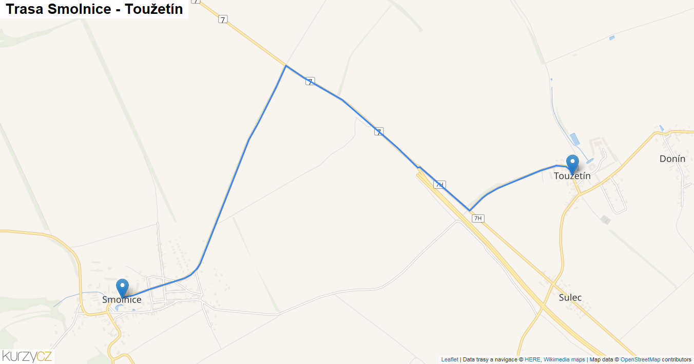 Smolnice-Toužetín, mapa trasy