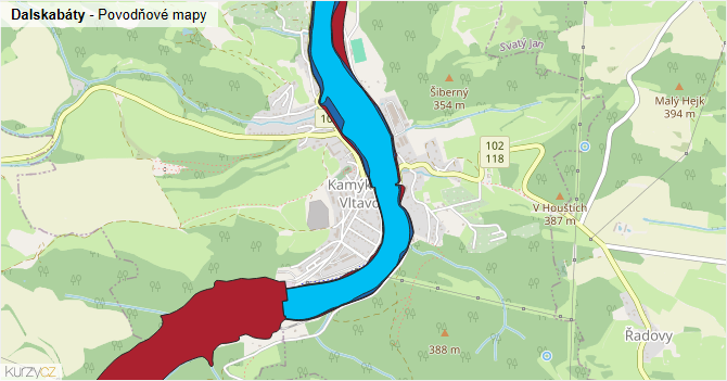 Dalskabáty - záplavové mapy stoleté vody