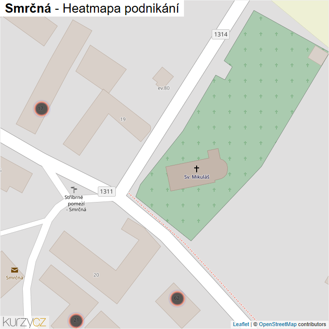 Mapa Smrčná - Firmy v obci.