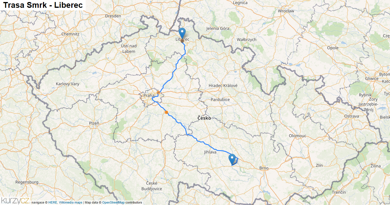 Smrk-Liberec, mapa trasy