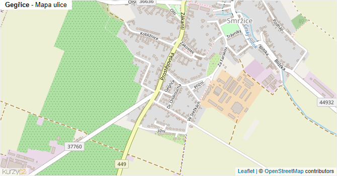 Gegřice - mapa ulice