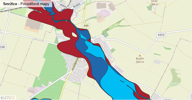 Smržice - záplavové mapy stoleté vody