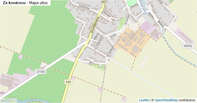 Za kovárnou - mapa ulice