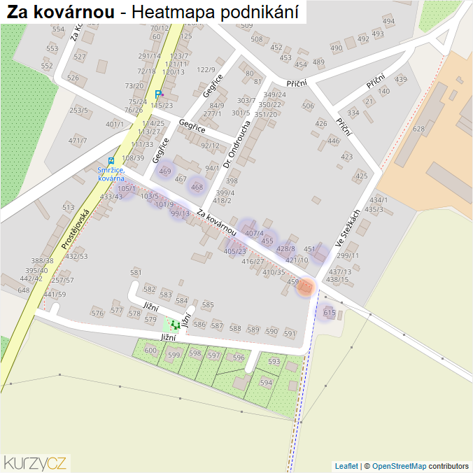 Mapa Za kovárnou - Firmy v ulici.