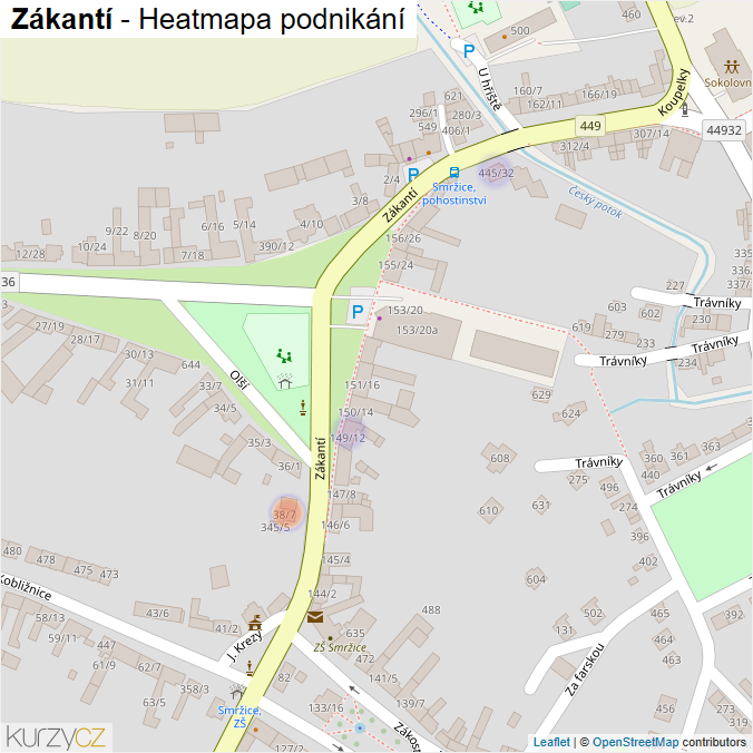Mapa Zákantí - Firmy v ulici.