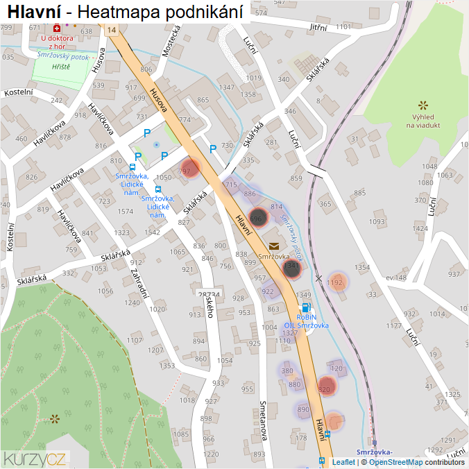 Mapa Hlavní - Firmy v ulici.