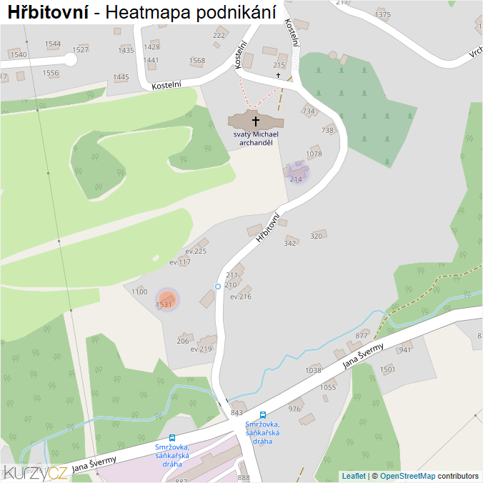 Mapa Hřbitovní - Firmy v ulici.