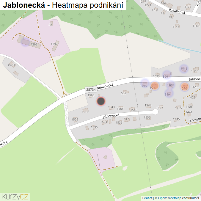Mapa Jablonecká - Firmy v ulici.