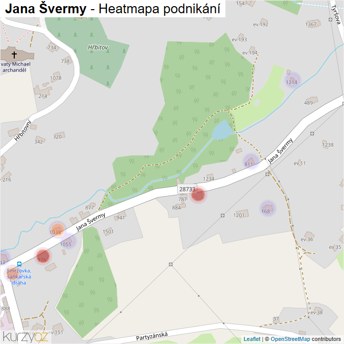 Mapa Jana Švermy - Firmy v ulici.