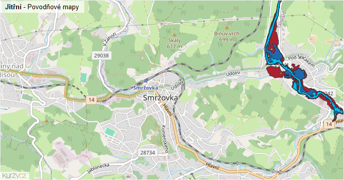 Jitřní - záplavové mapy stoleté vody