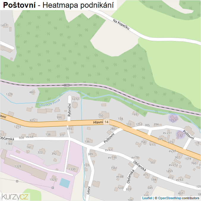 Mapa Poštovní - Firmy v ulici.