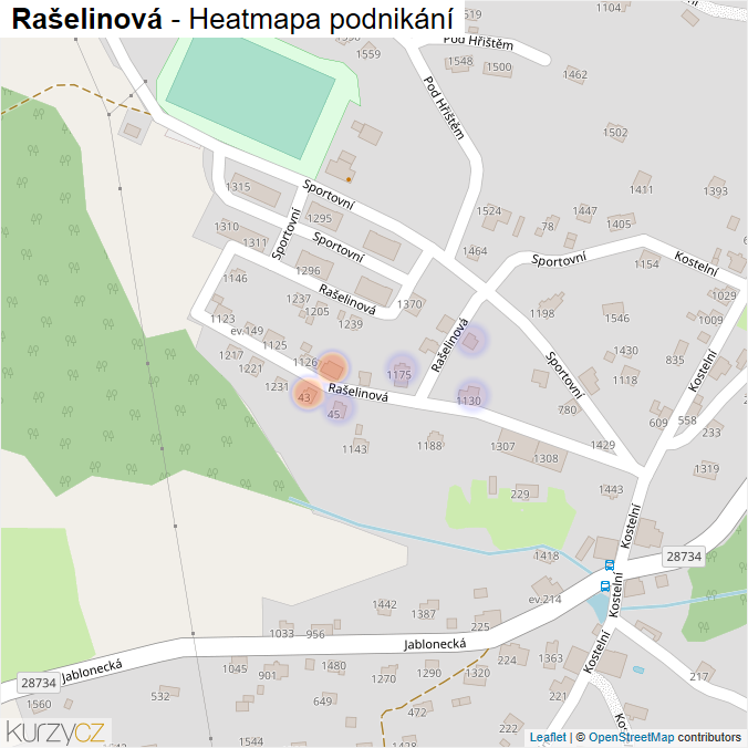 Mapa Rašelinová - Firmy v ulici.