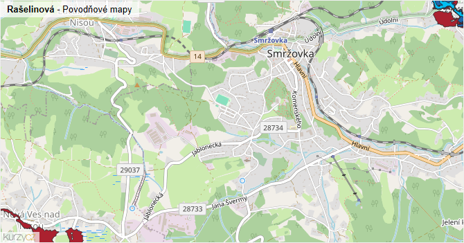 Rašelinová - záplavové mapy stoleté vody