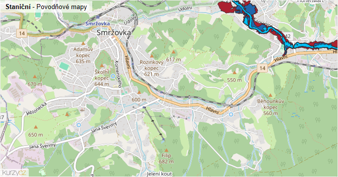 Staniční - záplavové mapy stoleté vody