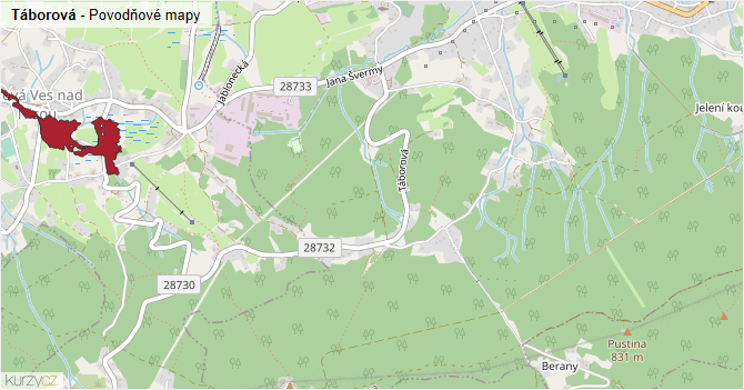 Táborová - záplavové mapy stoleté vody