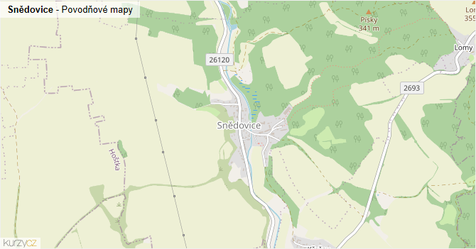 Snědovice - záplavové mapy stoleté vody