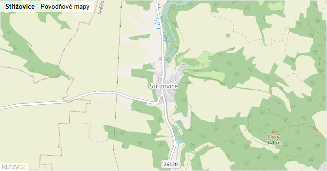 Střížovice - záplavové mapy stoleté vody