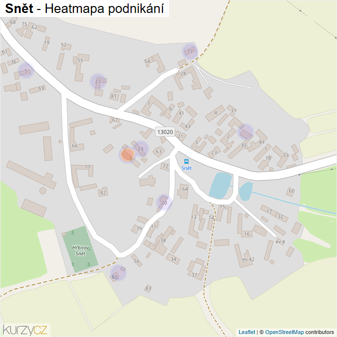 Mapa Snět - Firmy v části obce.