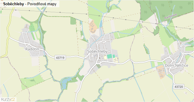 Soběchleby - záplavové mapy stoleté vody