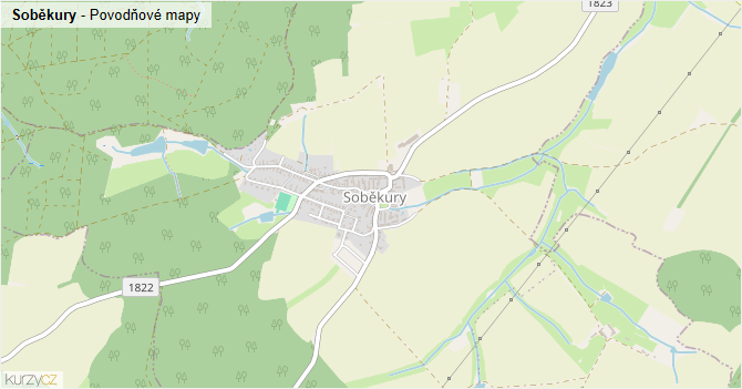 Soběkury - záplavové mapy stoleté vody
