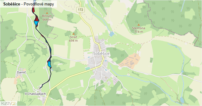 Soběšice - záplavové mapy stoleté vody