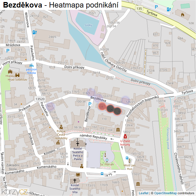 Mapa Bezděkova - Firmy v ulici.