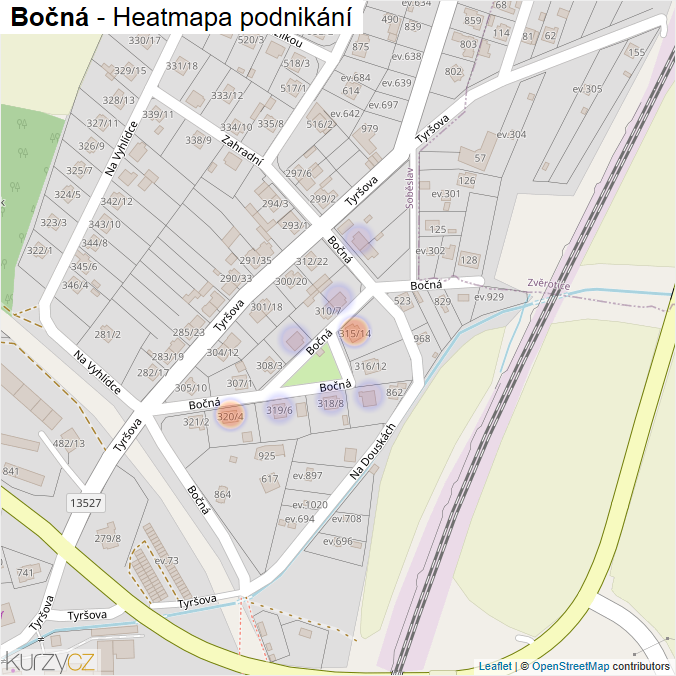 Mapa Bočná - Firmy v ulici.