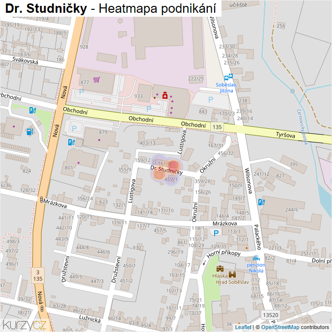 Mapa Dr. Studničky - Firmy v ulici.